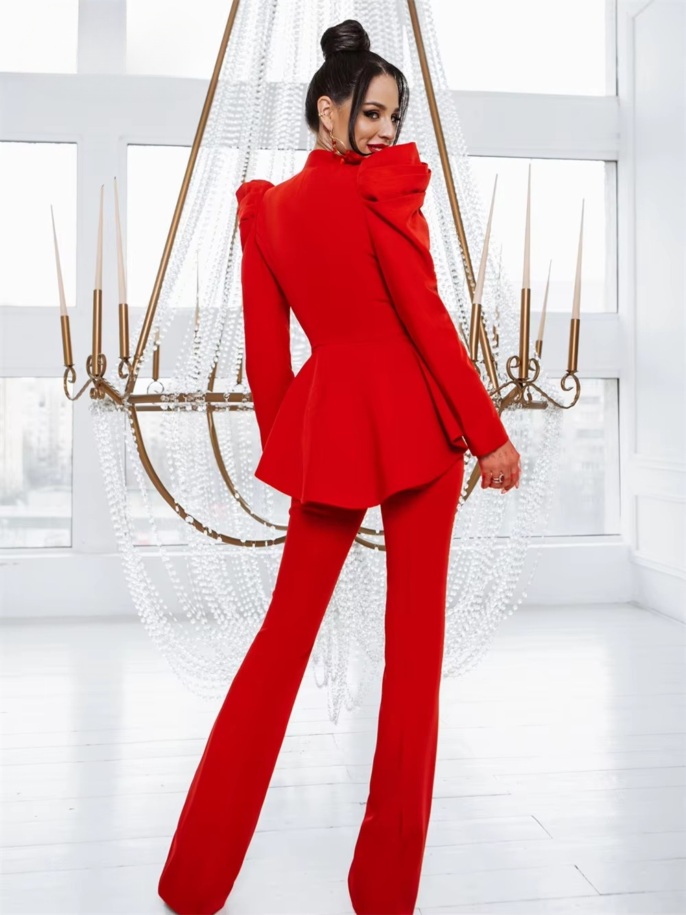 Elegant Classic V-neck Single Button Business Wedding Tuxedo Blazer Office Pant Suits Mssza