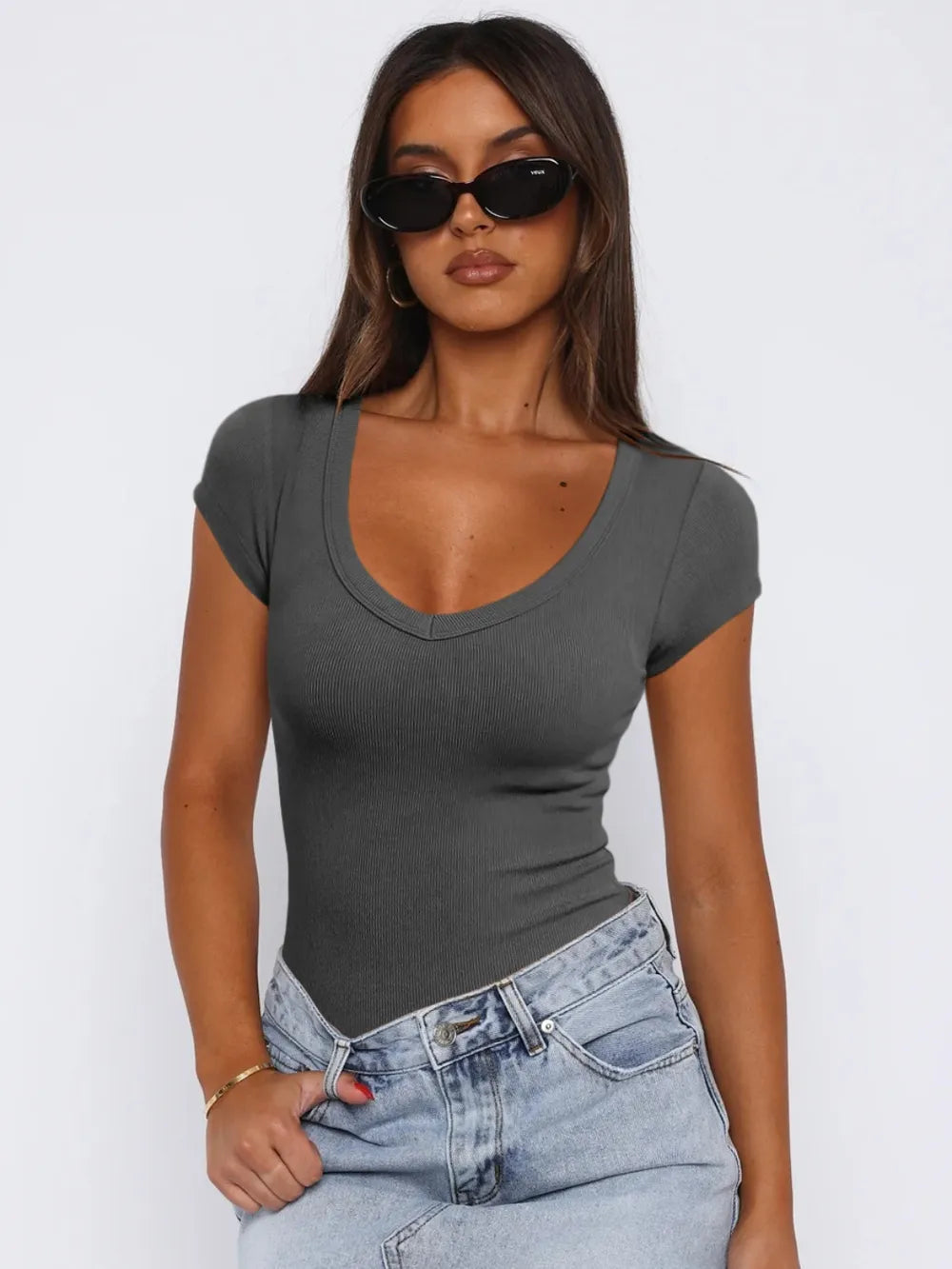 Elegant Club And Party Top Scoop Neck Cap Sleeve T-Shirt Mssza
