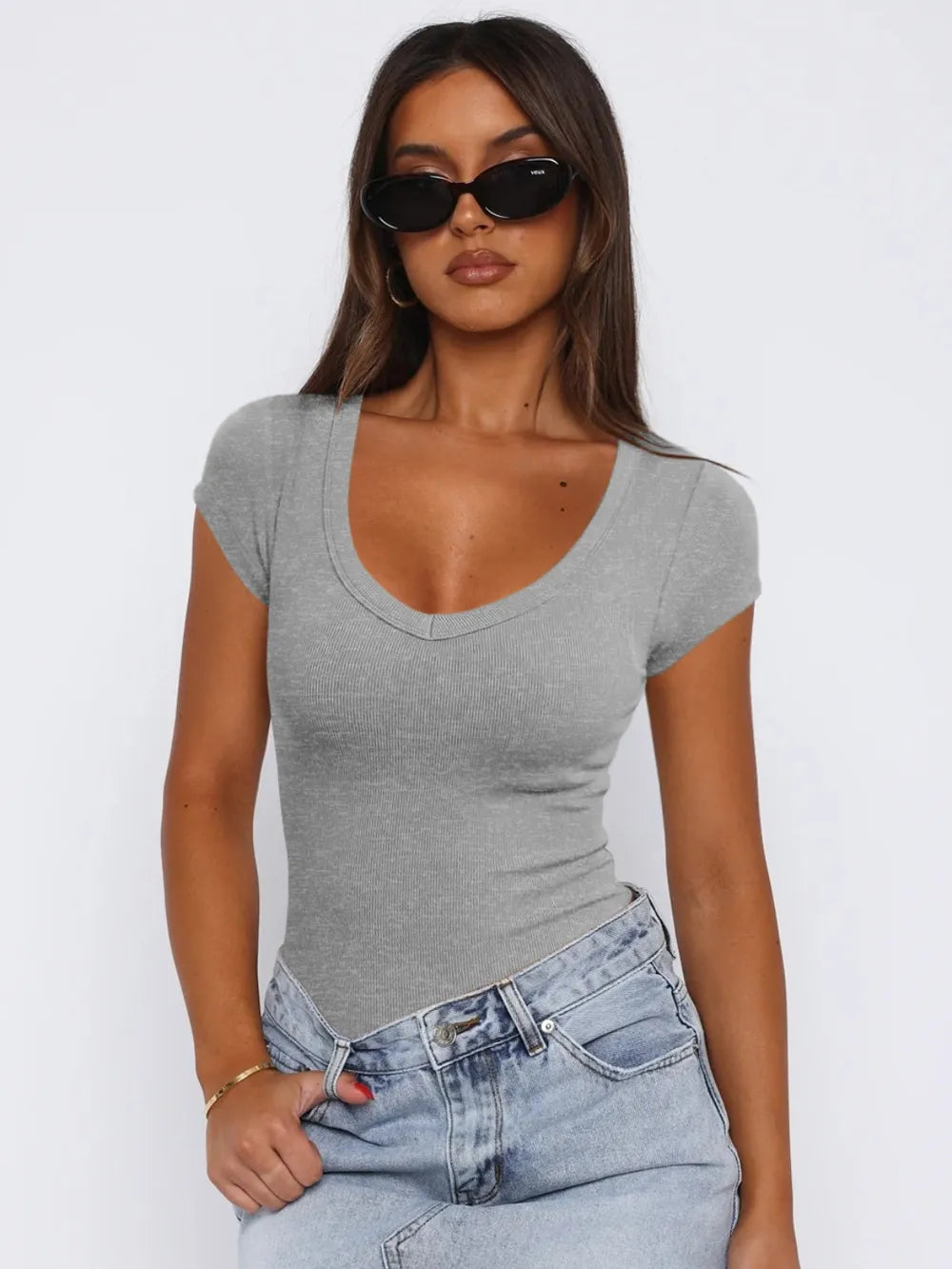 Elegant Club And Party Top Scoop Neck Cap Sleeve T-Shirt Mssza