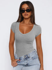 Elegant Club And Party Top Scoop Neck Cap Sleeve T-Shirt Mssza