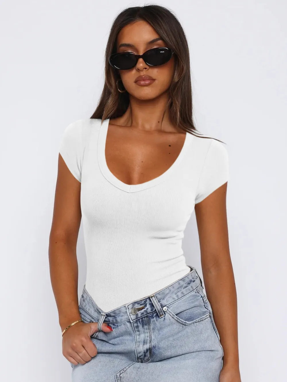 Elegant Club And Party Top Scoop Neck Cap Sleeve T-Shirt Mssza