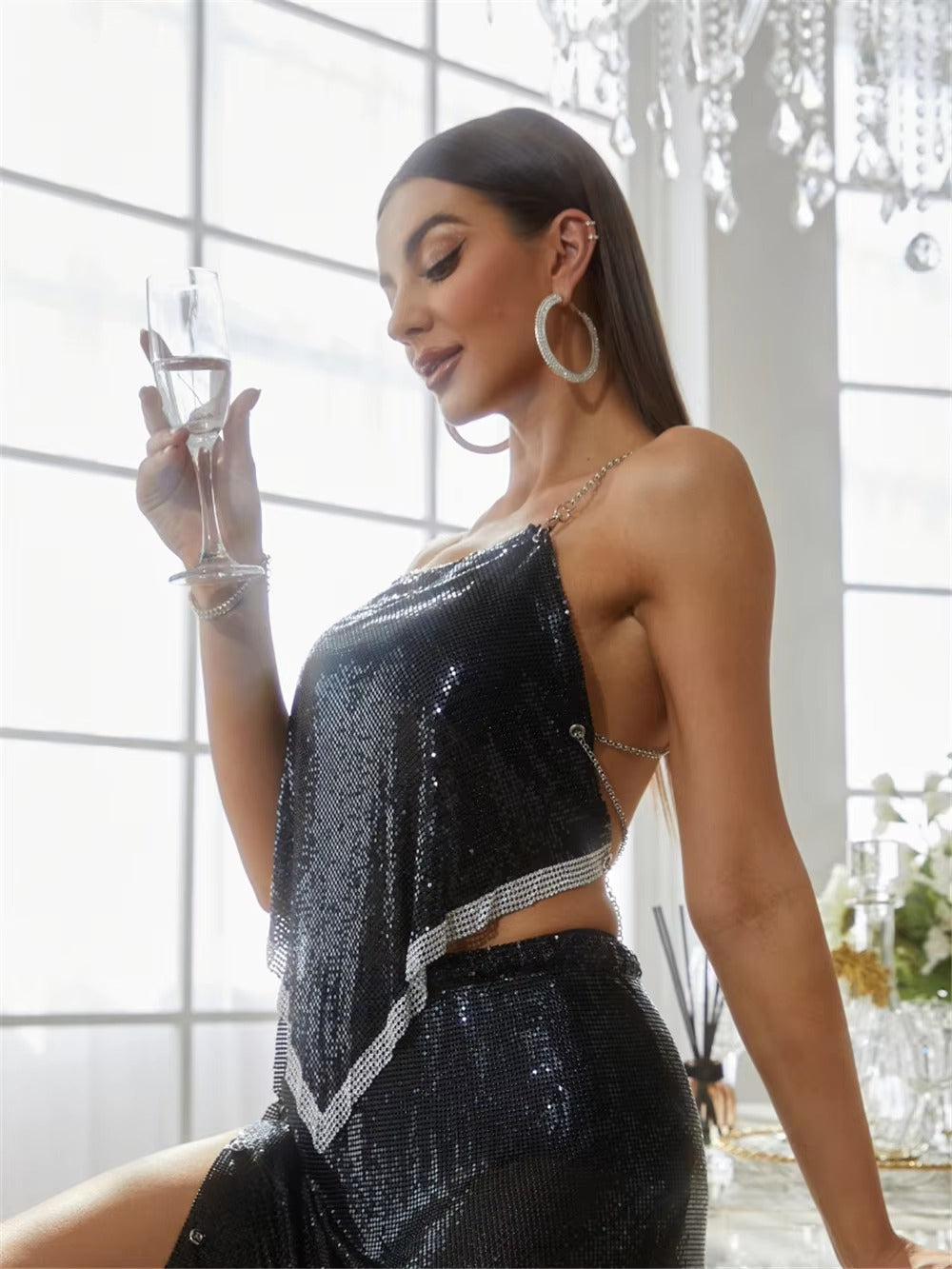 Elegant Collision Metal Backless Halter Neck Design Camisole Mssza