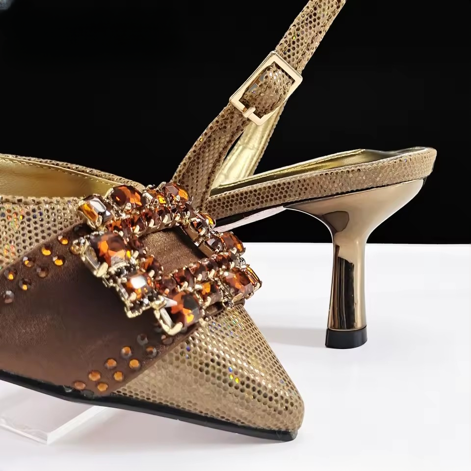 Elegant Color Block Design Shoes And Full Rhinestone Party Bag Mssza