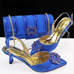 Elegant Color Block Design Shoes And Full Rhinestone Party Bag Mssza