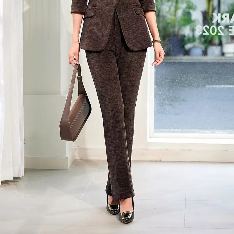 Elegant Corduroy Single Button Formal Business Work Wear 2 Piece Pant Suit Mssza