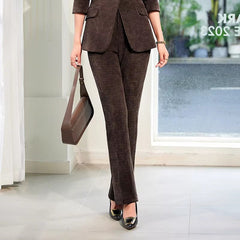Elegant Corduroy Single Button Formal Business Work Wear 2 Piece Pant Suit Mssza
