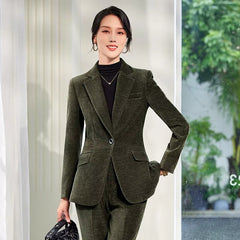 Elegant Corduroy Single Button Formal Business Work Wear 2 Piece Pant Suit Mssza