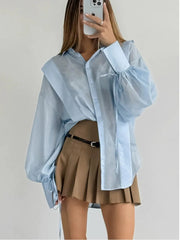 Elegant Cotton Casual Lapel Long Sleeve Classic Lace-Up Top Designer Shirt Mssza