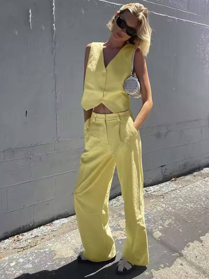 Elegant Crop Tank Tops And  Bottoms 2 Piece Set Mssza