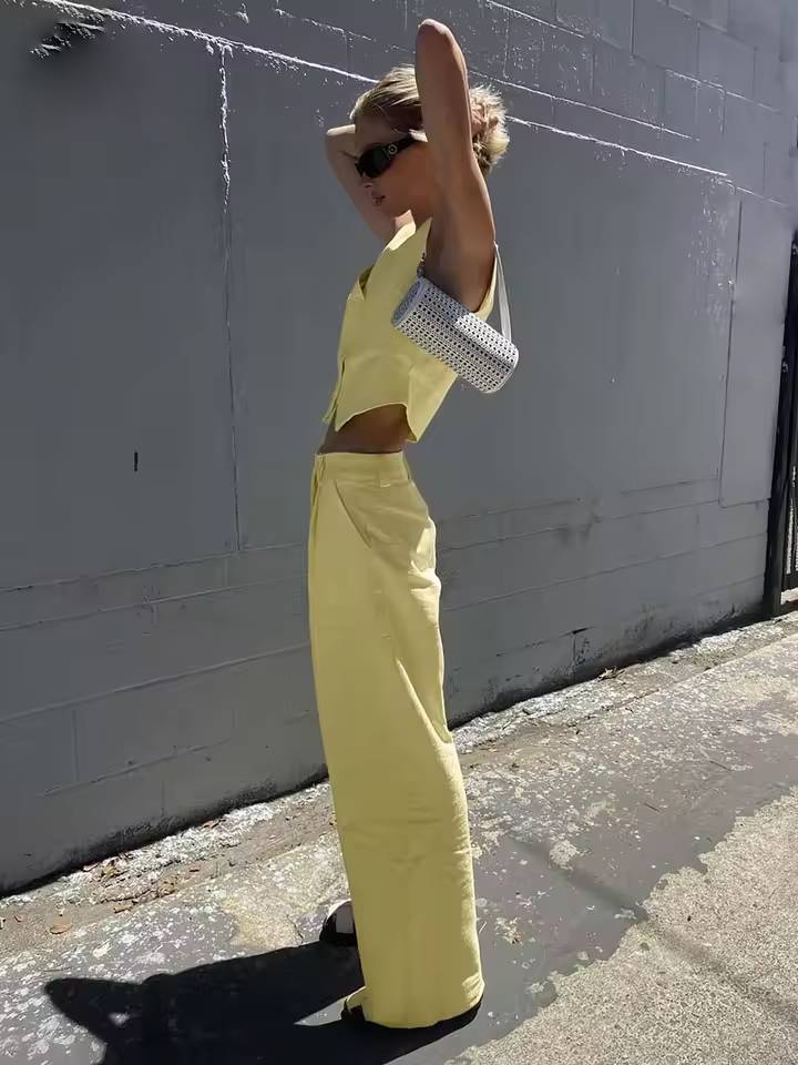 Elegant Crop Tank Tops And  Bottoms 2 Piece Set Mssza