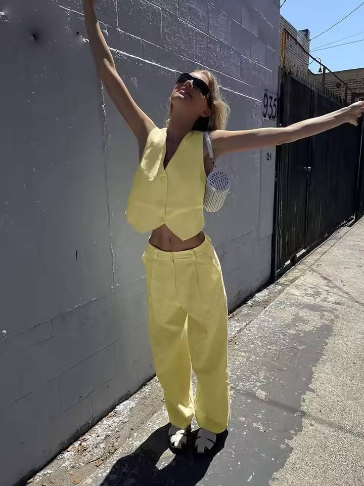 Elegant Crop Tank Tops And  Bottoms 2 Piece Set Mssza