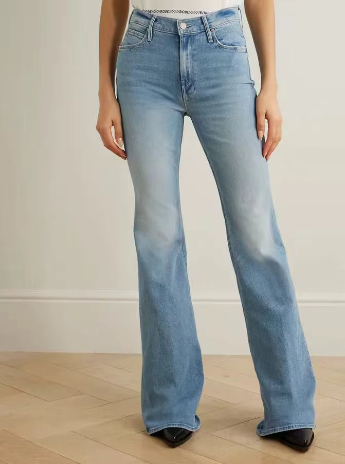 Elegant Cross border Washed Slim fit High waisted Bell bottom Pants Mssza
