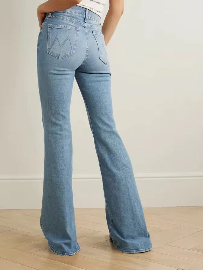 Elegant Cross border Washed Slim fit High waisted Bell bottom Pants Mssza