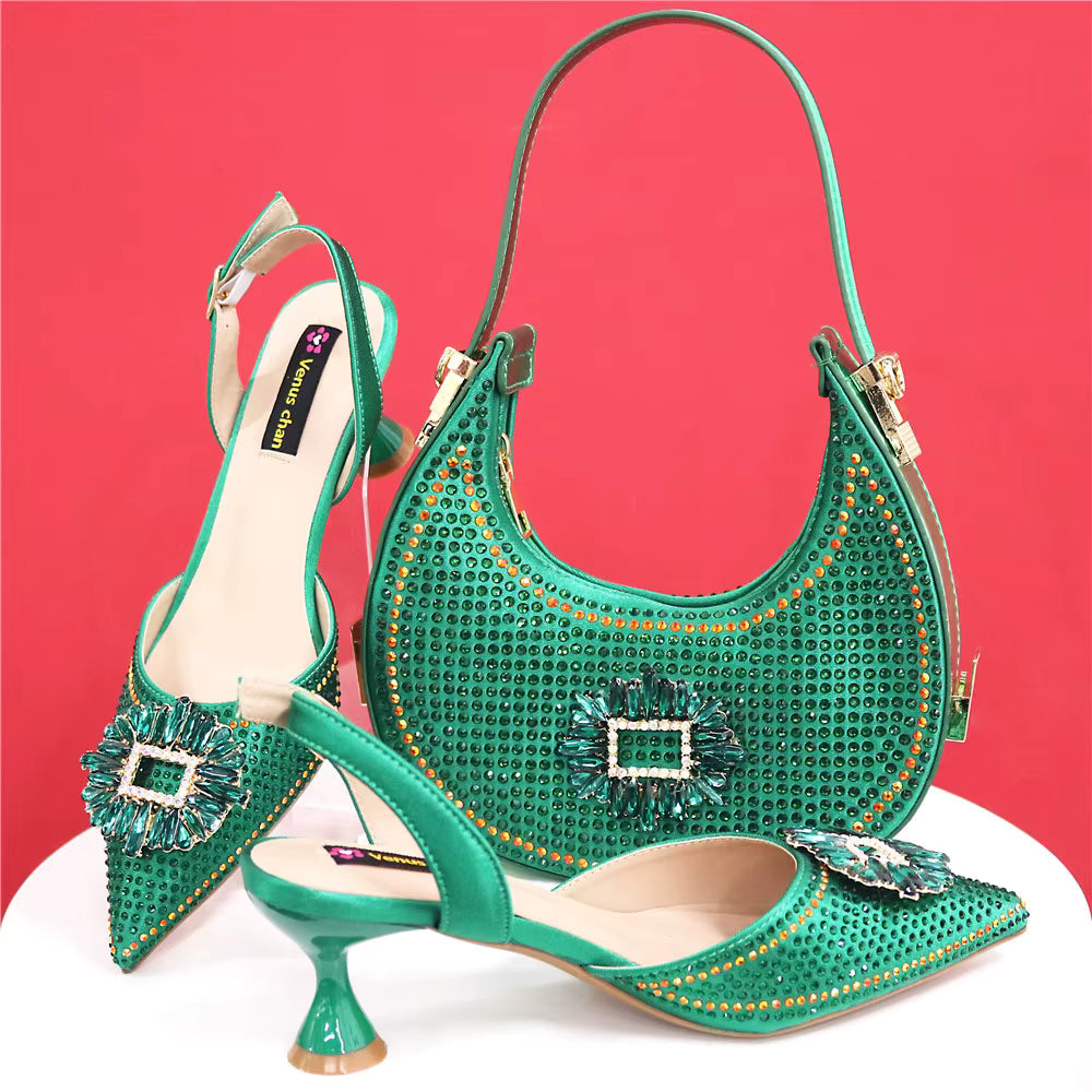 Elegant Crystal Comfortable Evening Shoes And Capacity Bag Mssza