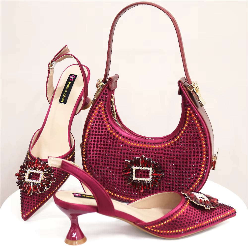 Elegant Crystal Comfortable Evening Shoes And Capacity Bag Mssza