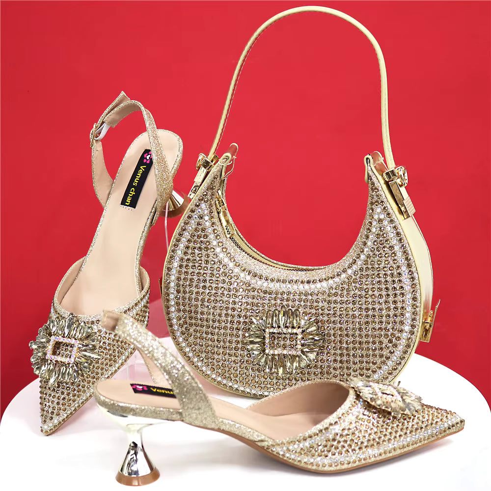 Elegant Crystal Comfortable Evening Shoes And Capacity Bag Mssza