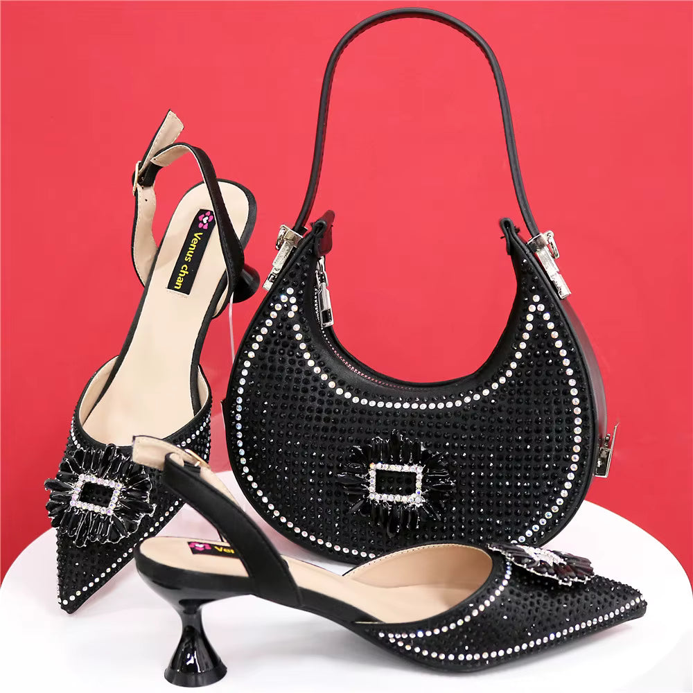 Elegant Crystal Comfortable Evening Shoes And Capacity Bag Mssza