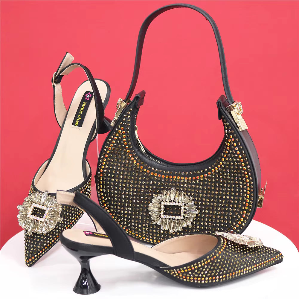 Elegant Crystal Comfortable Evening Shoes And Capacity Bag Mssza