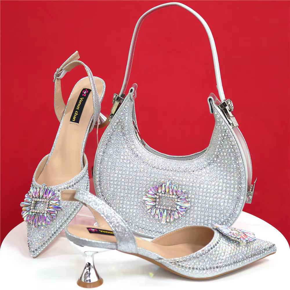 Elegant Crystal Comfortable Evening Shoes And Capacity Bag Mssza