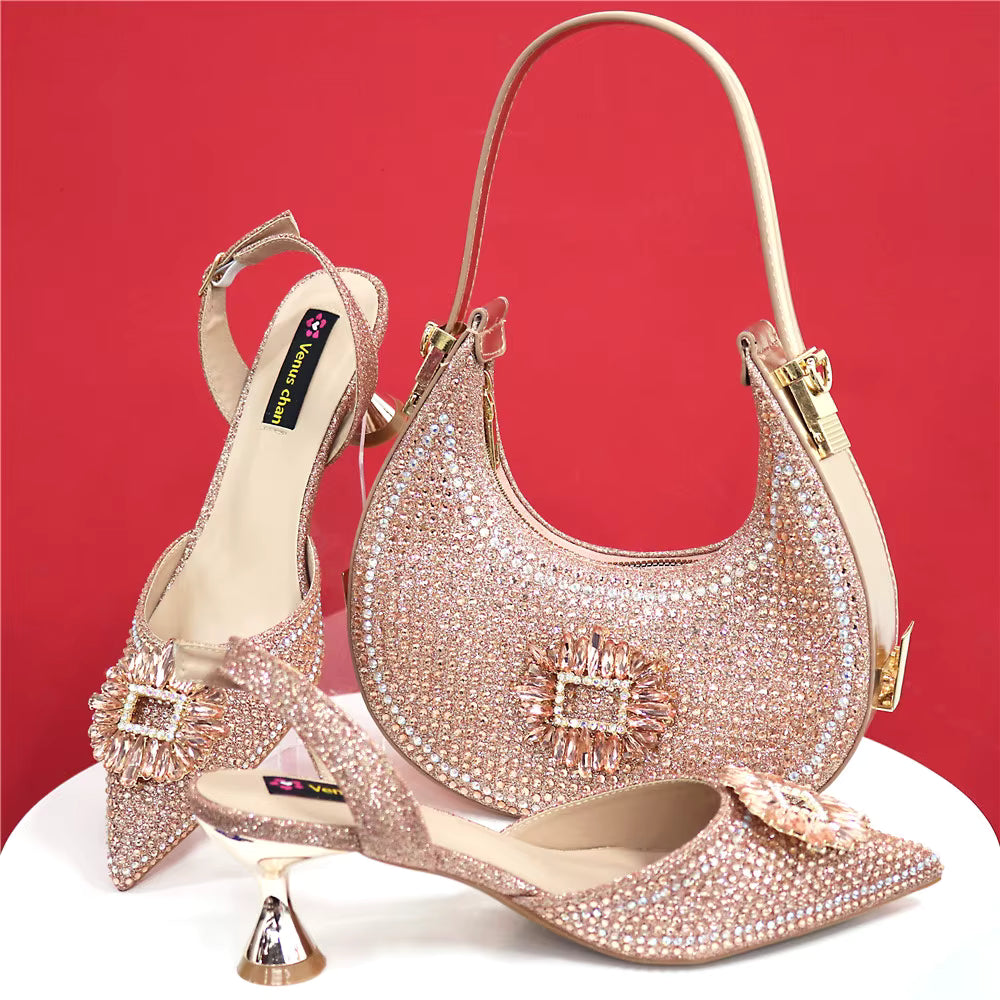 Elegant Crystal Comfortable Evening Shoes And Capacity Bag Mssza