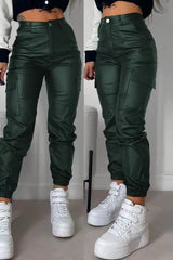 Elegant Cuffed Biker Gothic High Waist Party Straight Long Trousers Mssza