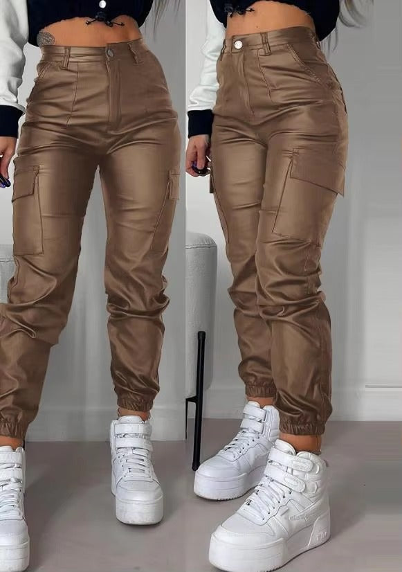 Elegant Cuffed Biker Gothic High Waist Party Straight Long Trousers Mssza