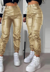 Elegant Cuffed Biker Gothic High Waist Party Straight Long Trousers Mssza