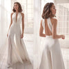 Elegant Deep V-neck Halter Sleeveless Backless Split Lace White Jumpsuit Mssza