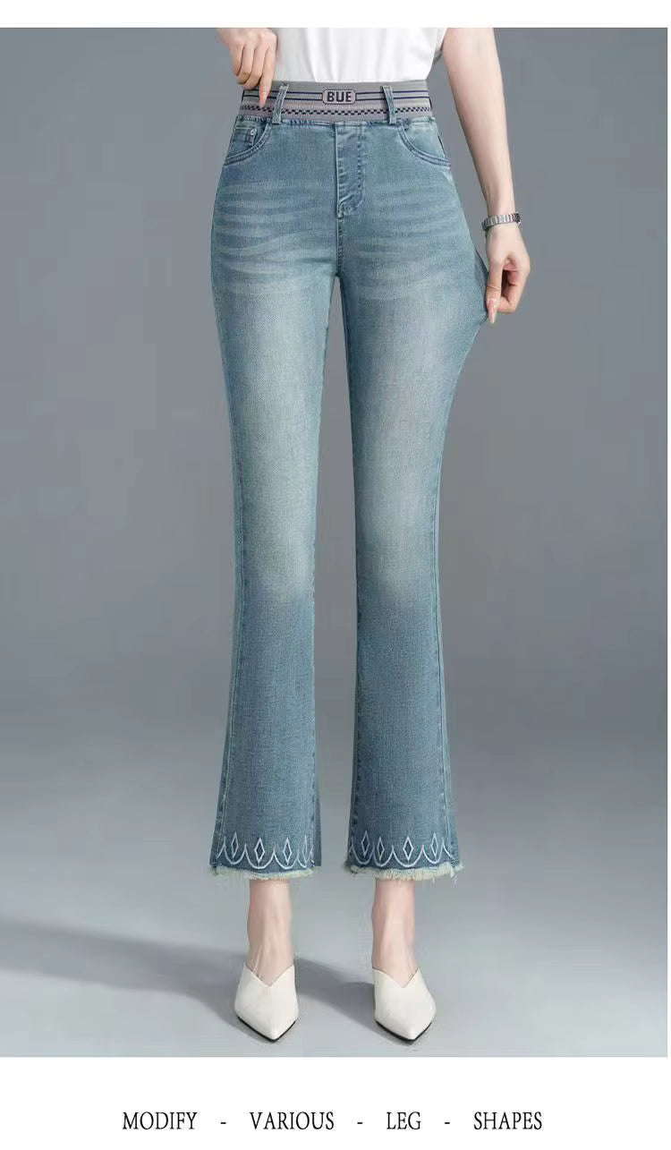 Casual Flare button fly Elastic Band Flash Office Lady Washed Pants Mssza