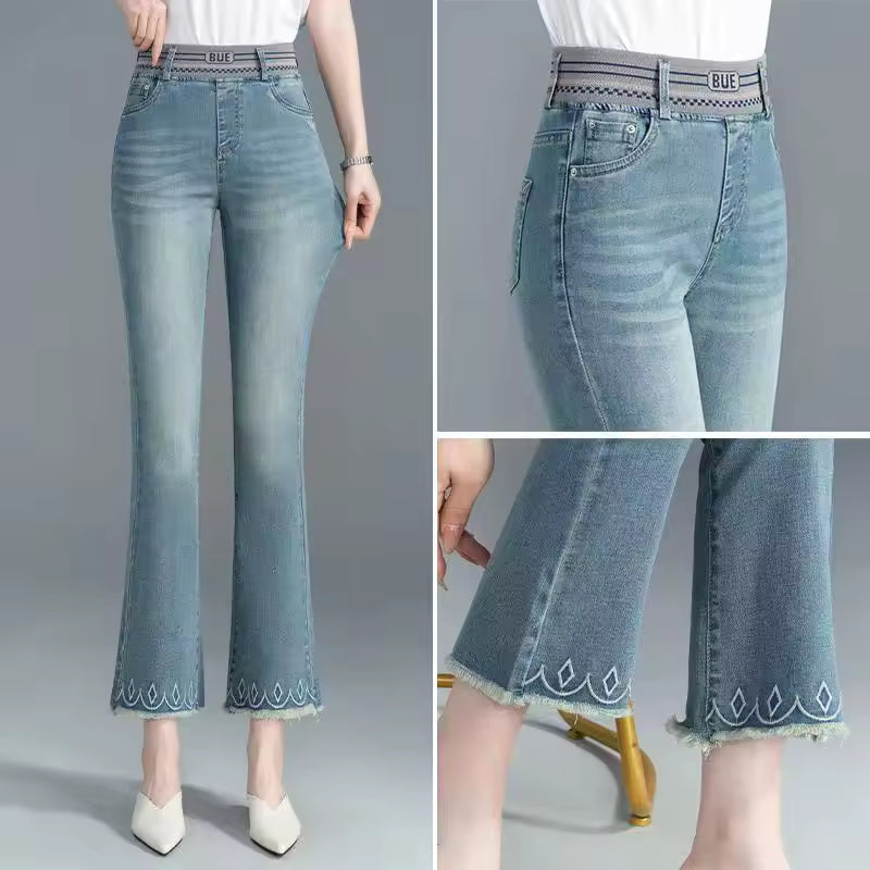 Casual Flare button fly Elastic Band Flash Office Lady Washed Pants Mssza