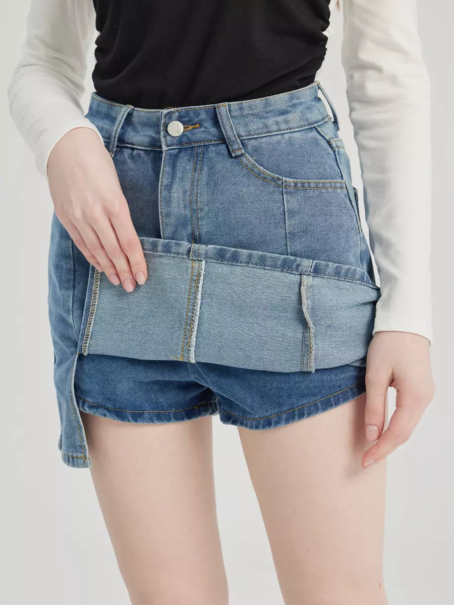 Elegant Denim Short Skirt Solid Color Slit Mini Skirt Mssza