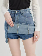 Elegant Denim Short Skirt Solid Color Slit Mini Skirt Mssza