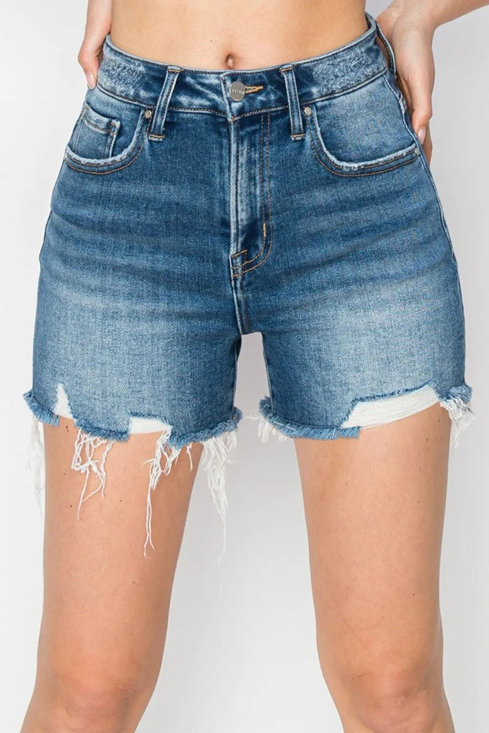 Elegant Denim Shorts RISEN High Rise Raw Hem Distressed Denim Shorts Mssza