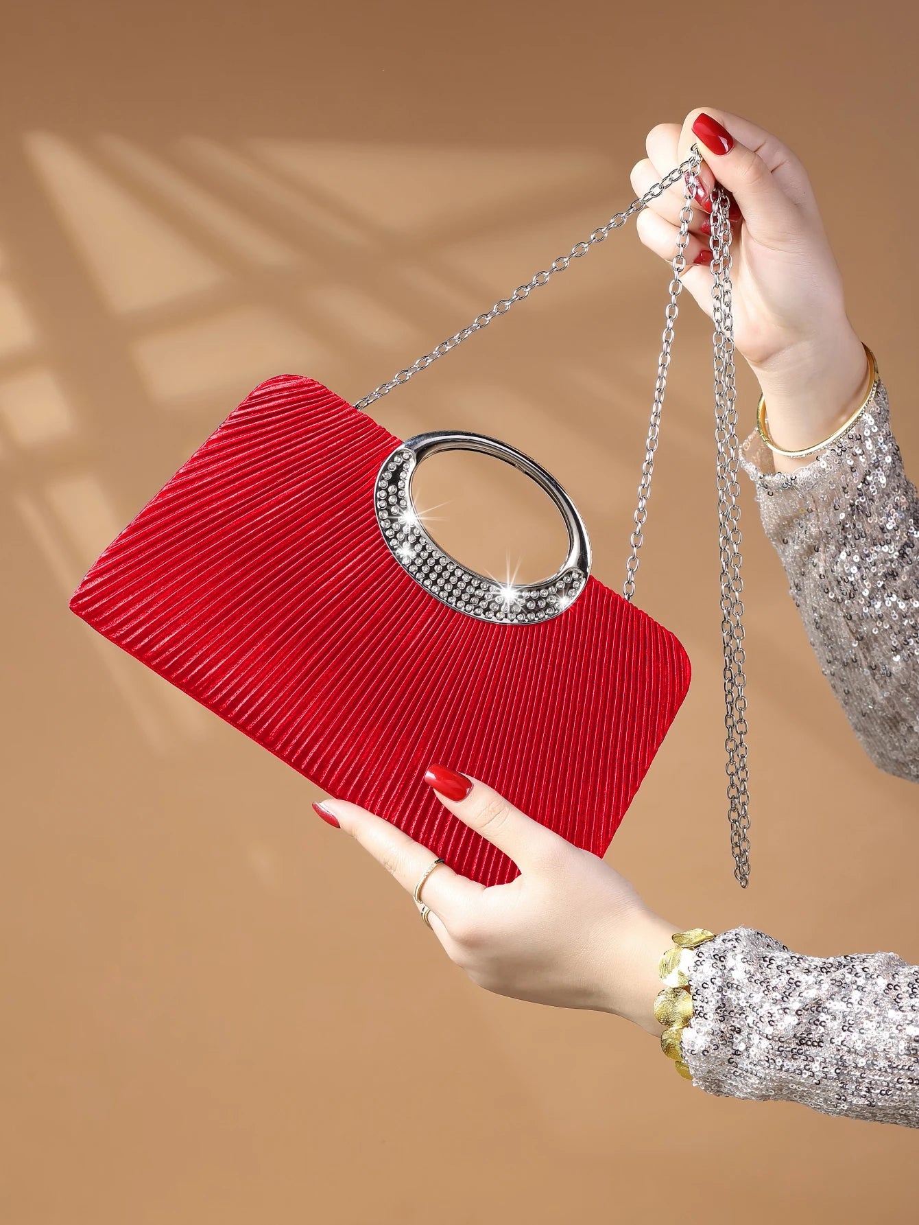 Elegant Design Sparkling Glitter With Simple Crystal Evening Wedding Crossbody Handbag Mssza