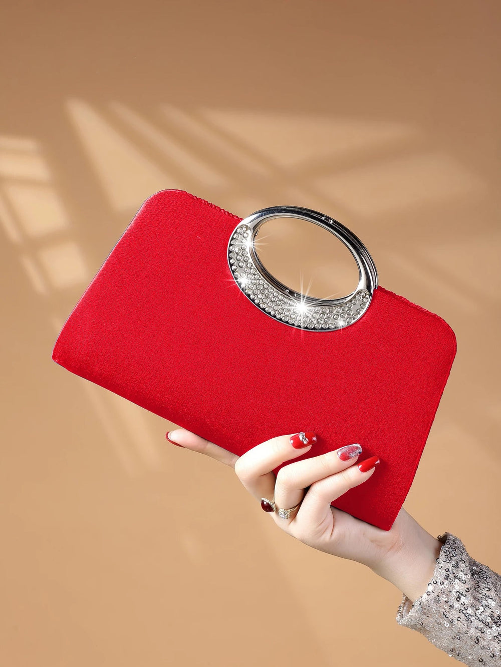 Elegant Design Sparkling Glitter With Simple Crystal Evening Wedding Crossbody Handbag Mssza