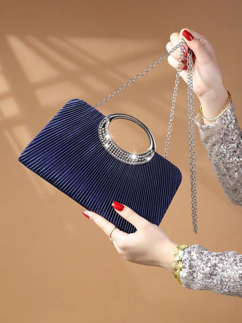 Elegant Design Sparkling Glitter With Simple Crystal Evening Wedding Crossbody Handbag Mssza