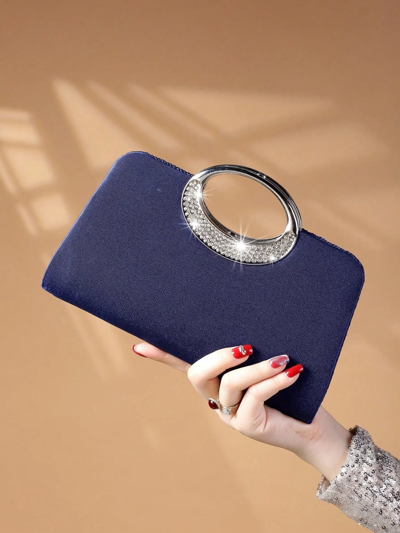Elegant Design Sparkling Glitter With Simple Crystal Evening Wedding Crossbody Handbag Mssza