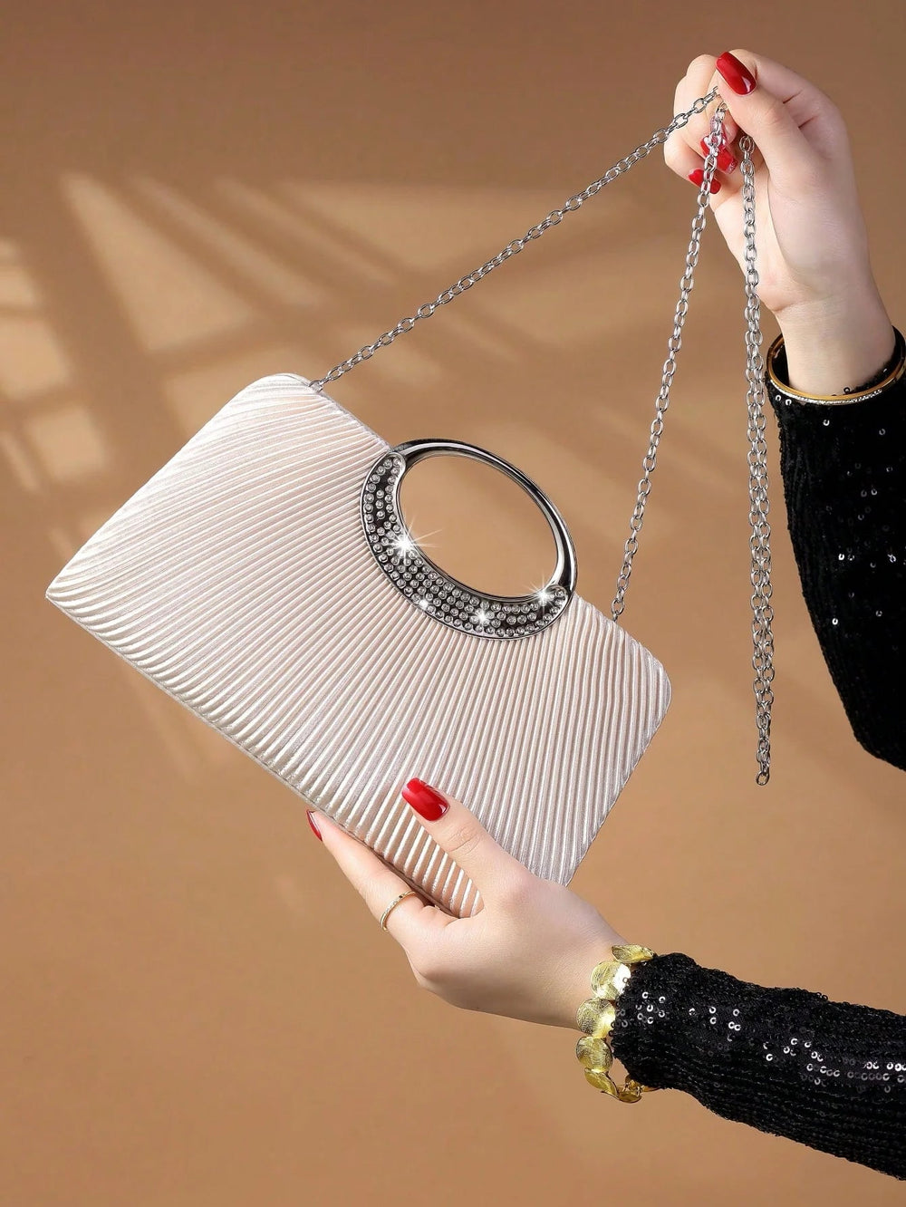 Elegant Design Sparkling Glitter With Simple Crystal Evening Wedding Crossbody Handbag Mssza