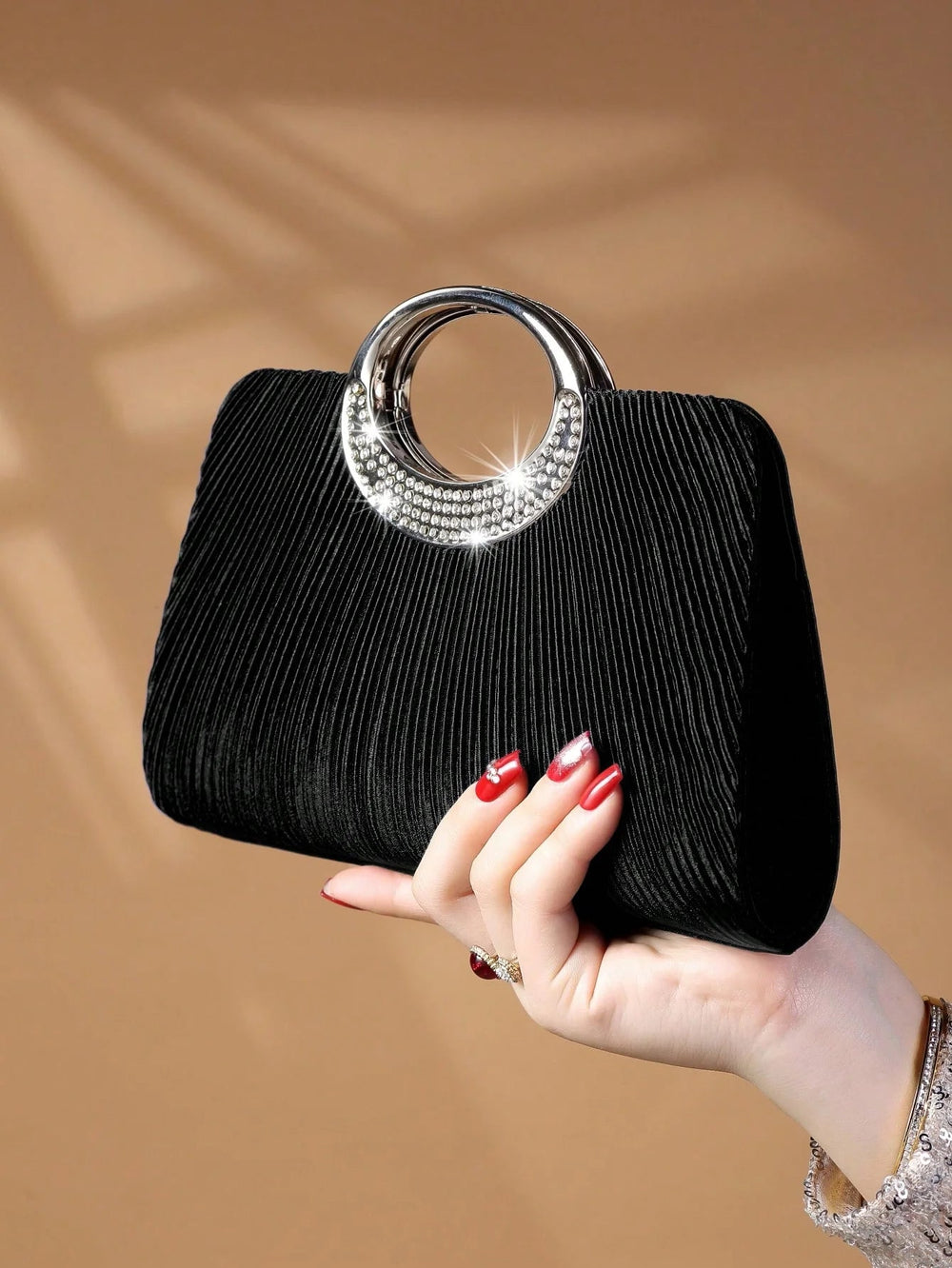 Elegant Design Sparkling Glitter With Simple Crystal Evening Wedding Crossbody Handbag Mssza
