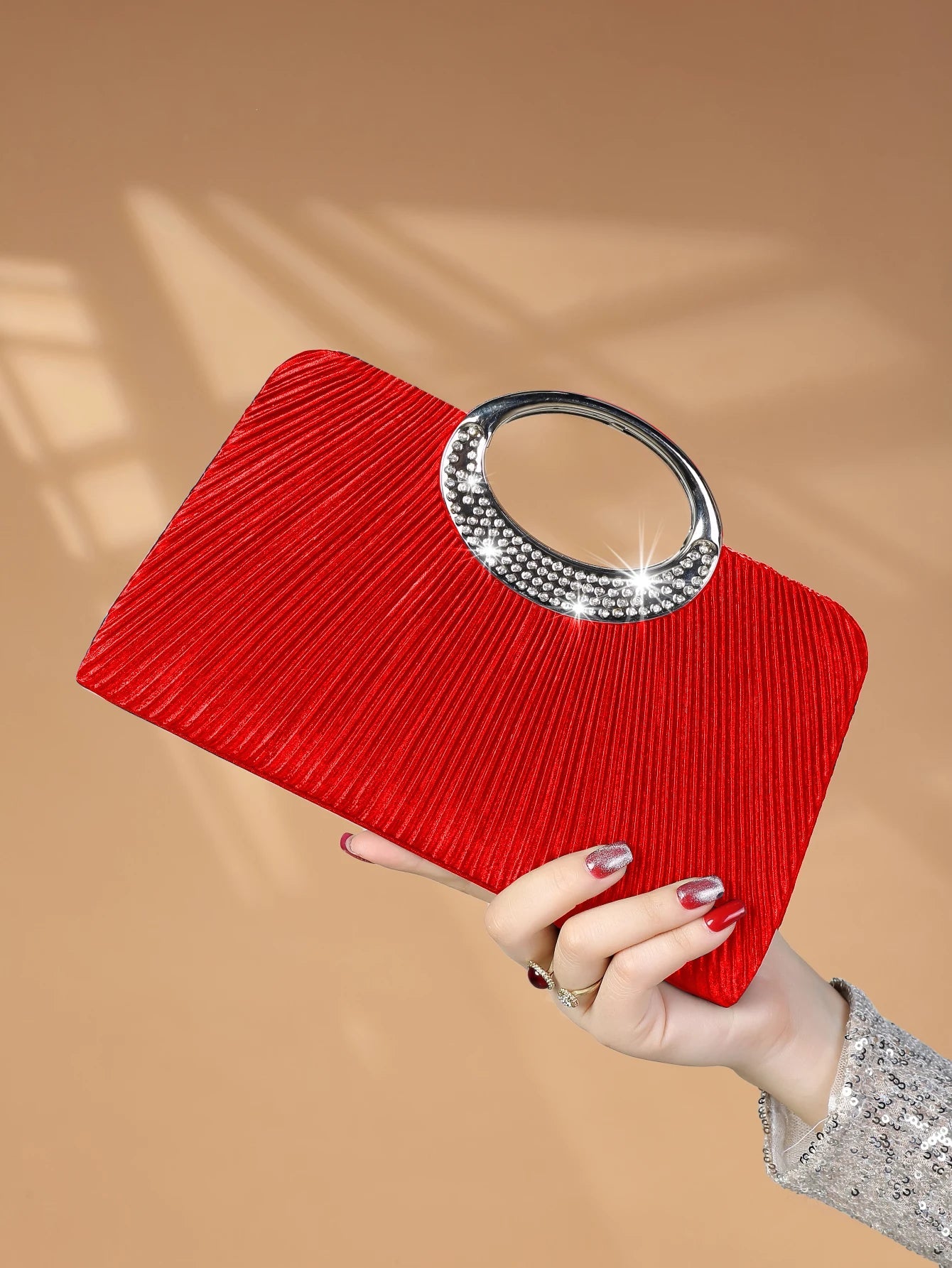 Elegant Design Sparkling Glitter With Simple Crystal Evening Wedding Crossbody Handbag Mssza