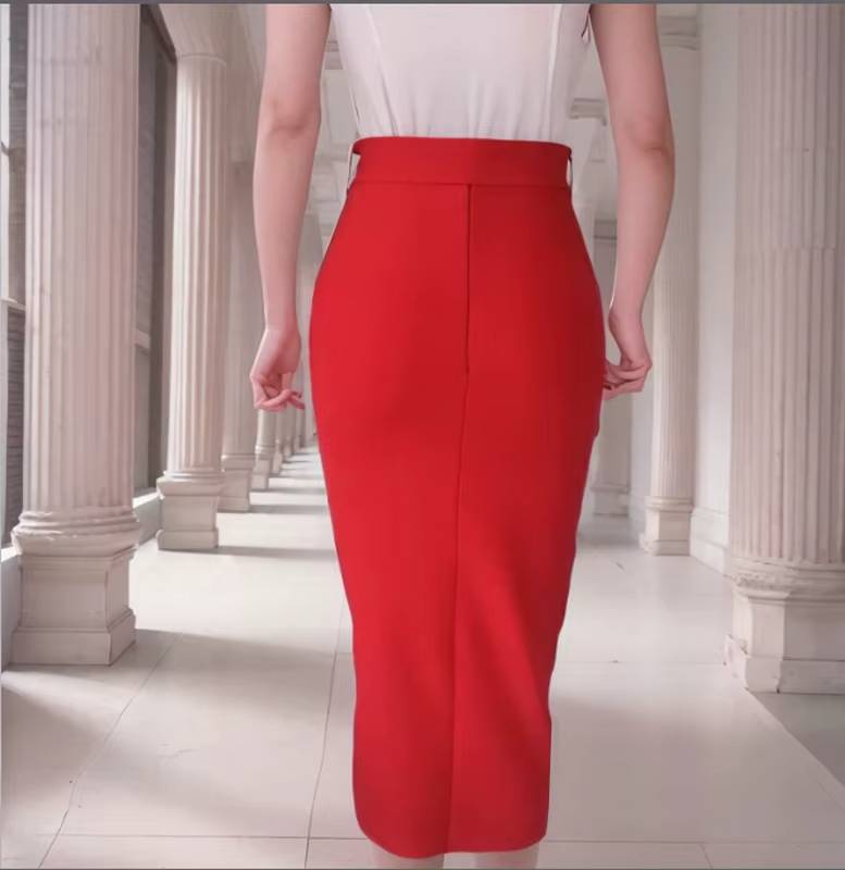 Elegant Designer Button Split Bandage High Waist Pencil Midi Skirt Mssza