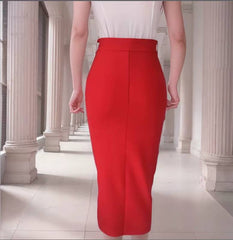 Elegant Designer Button Split Bandage High Waist Pencil Midi Skirt Mssza