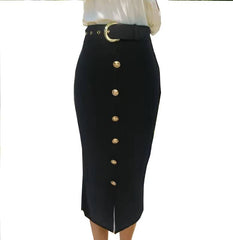Elegant Designer Button Split Bandage High Waist Pencil Midi Skirt Mssza