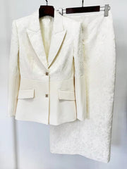 Elegant Designer Patchwork Blazer Long Skirt 2 Piece Set Mssza