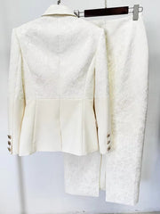 Elegant Designer Patchwork Blazer Long Skirt 2 Piece Set Mssza