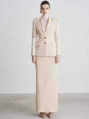 Elegant Designer Patchwork Blazer Long Skirt 2 Piece Set Mssza