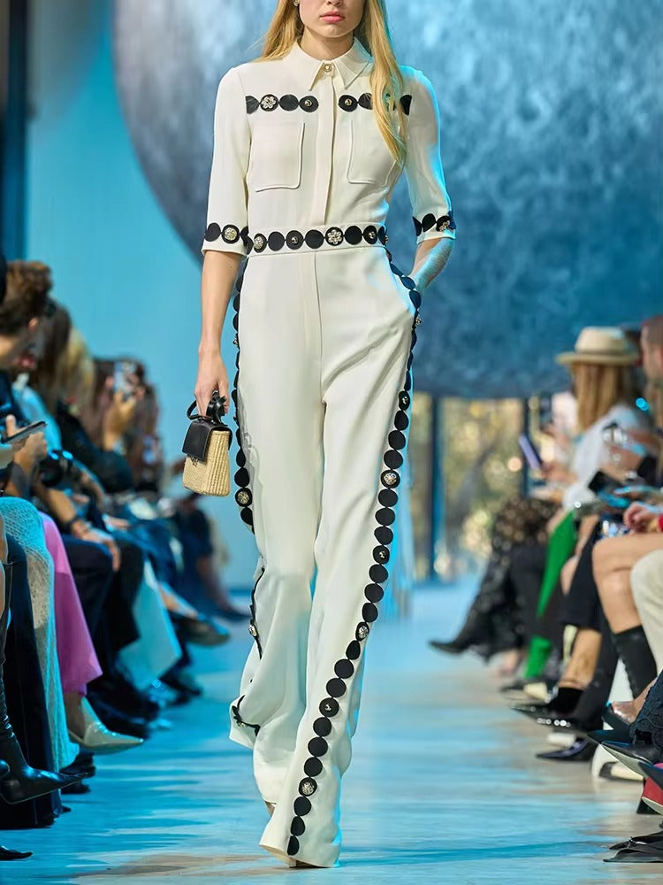 Elegant Designer Short Sleeve Embroidery Beaded Jumpsuit Mssza