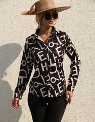 Elegant Digital Print Slim Fit Shirt Slight Stretch Office Outfit Mssza