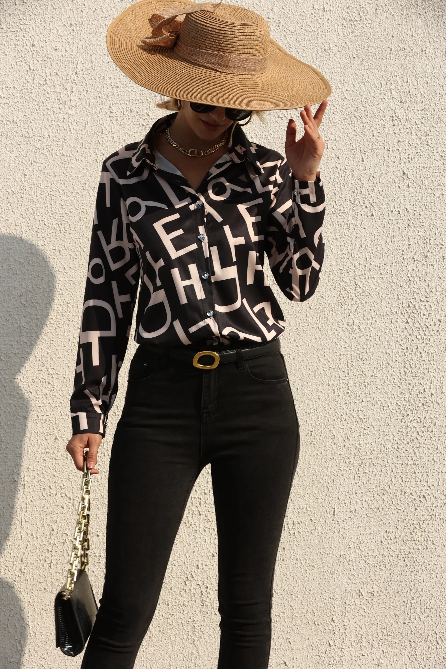 Elegant Digital Print Slim Fit Shirt Slight Stretch Office Outfit Mssza