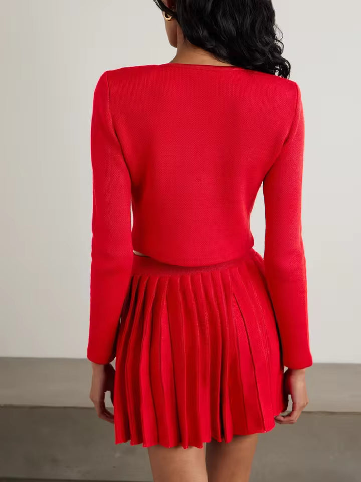 Elegant Double-Breasted Jacket Pleated Skirt 2-Piece Suit Mssza